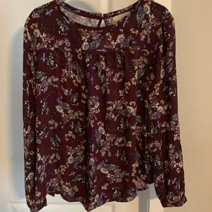 Like New Purple Floral Mixed Media Blouse